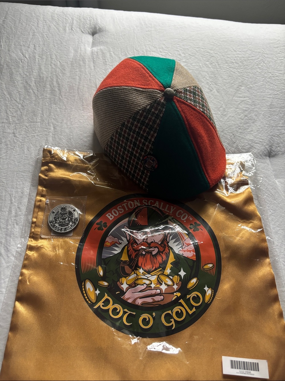 Men's Patchwork Flat Cap in Green and Orange